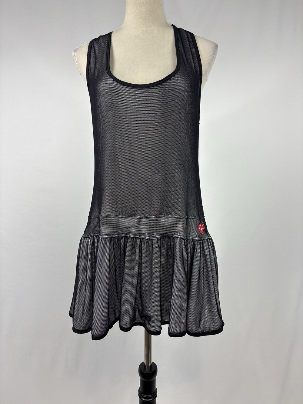 Love Love Tennis Mini Dress White Black Netting Overlay Size Large Tank T-back